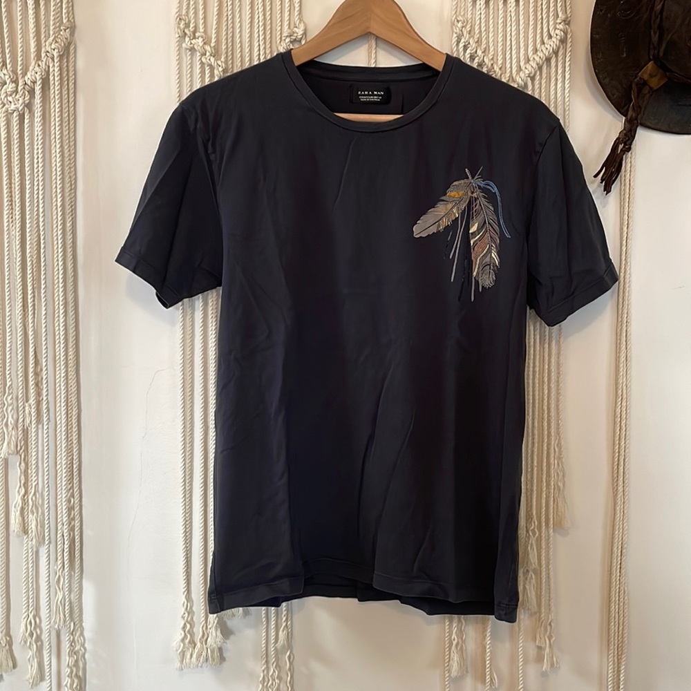 Zara black feather tribal tee